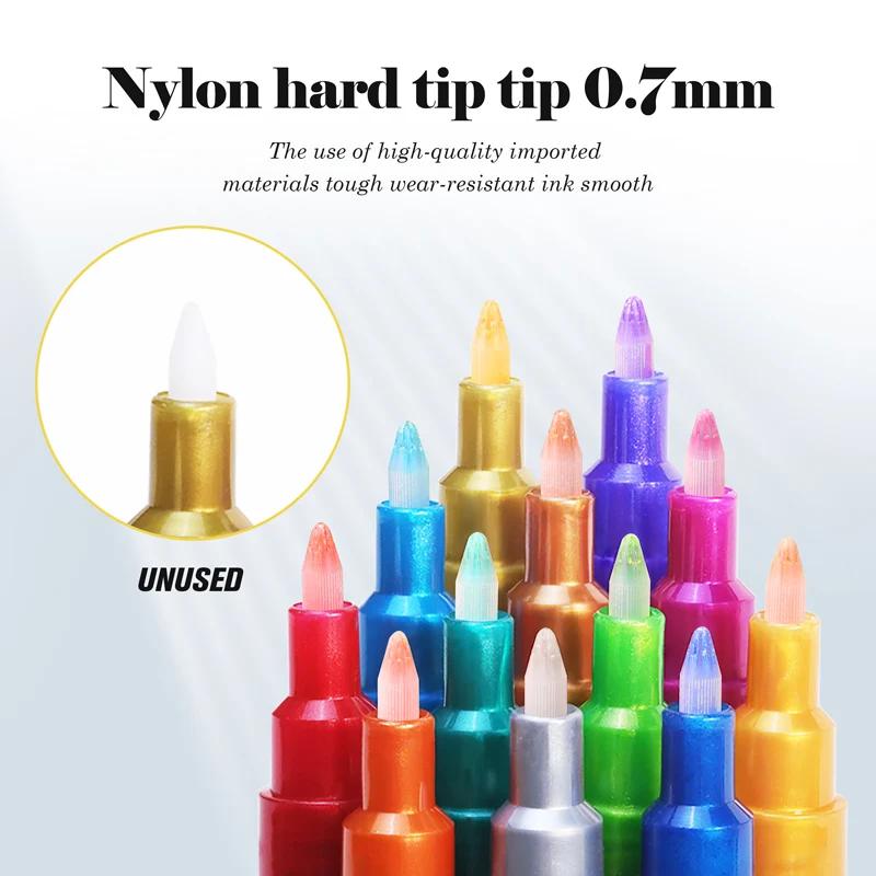 18Color Metallic Paint Pens 07mm Glitter MarkersSuper Golden Acrylic Markers for Rock Painting Stone Ceramic Fabric Pebbles