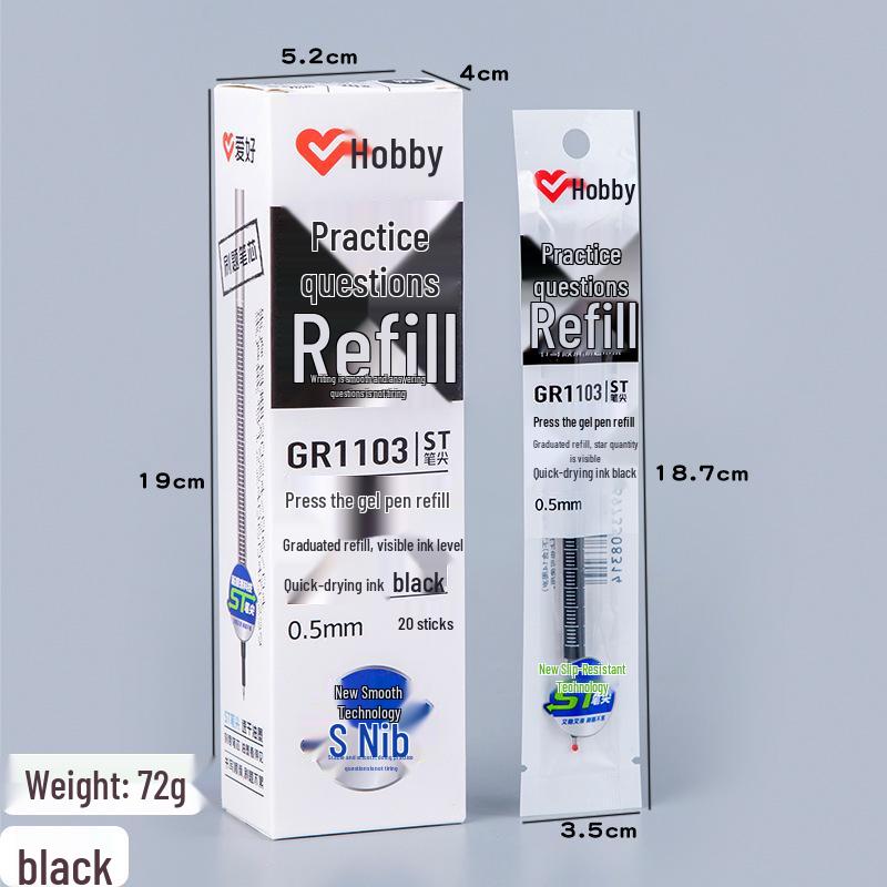 Large Capacity Quick-Drying Hobby Pen Refill, 0.5mm ST Spring Bullet Tip, Clickable Cartridge in Black, Blue, Red