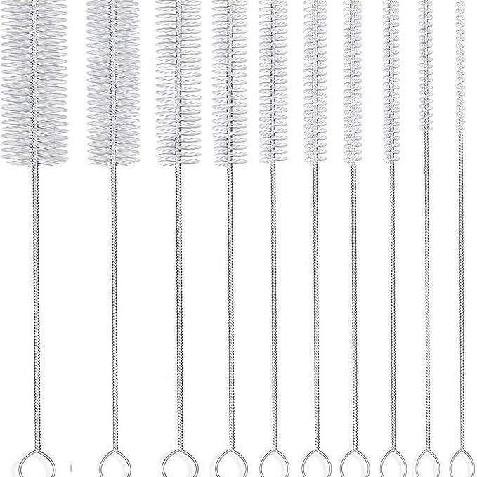 10-Piece Stainless Steel Straw & Cup Cleaning Brush Set with Long Handle