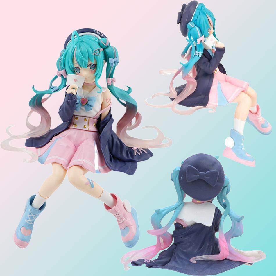 New In Stock Anime Figure Toys Cute Anime MIKU Sitting Position PVC Action Figurine Kawaii Cartoon Model Doll Birthday Gifts Kid