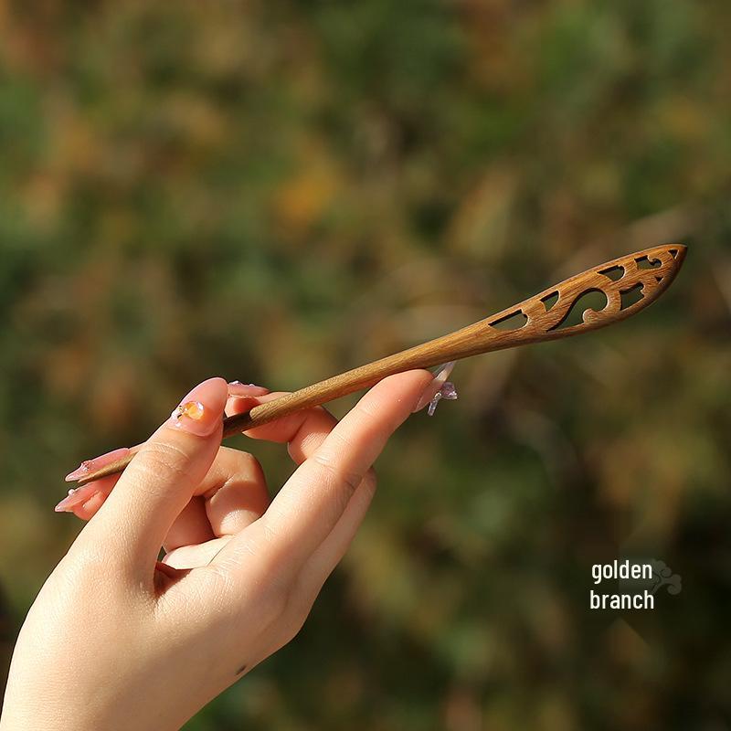 Peach Wood Ancient Style Hairpin for Qipao and Hanfu Headwear