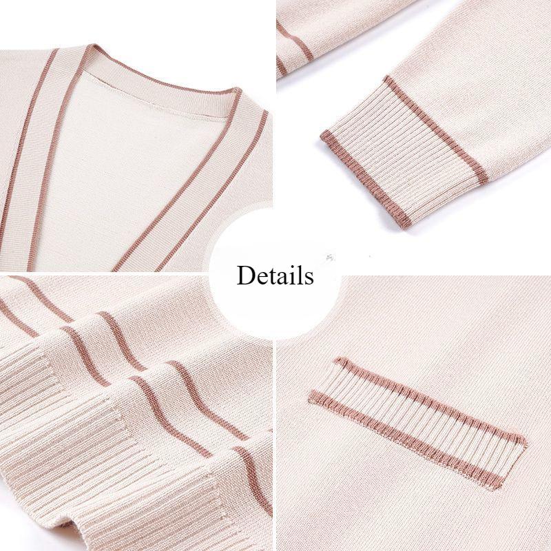 Spring Autumn Women's Knit Top Two-Piece Set Color-Block Knit Cardigan Knit Short-Sleeve T-Shirt Two-Piece Set