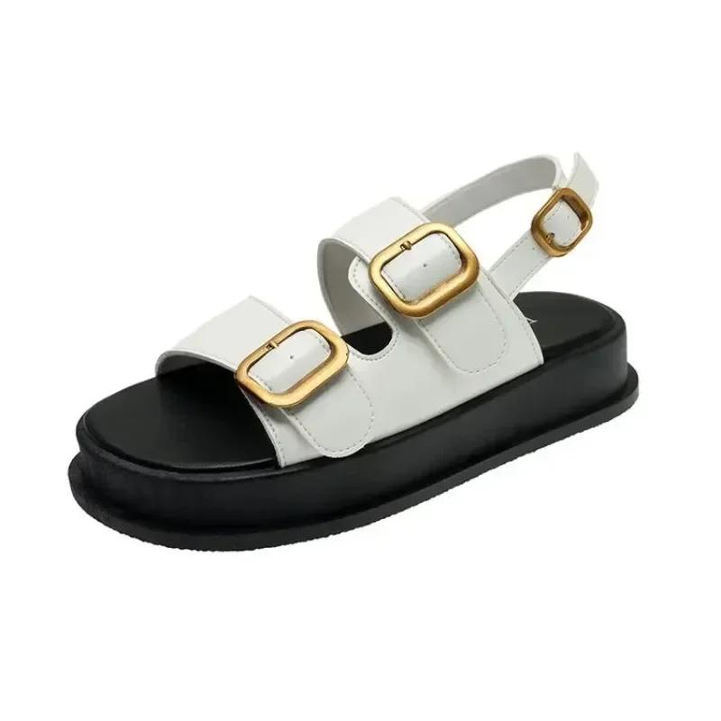 Sandals Women 2025 Summer New Buckle Platform Shoes for Women Metal Buckle Thick Bottom Platform Sandals Ladies Zapatos De Mujer