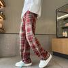 Woolen Fleece Lined Plaid Pants High Waisted Classic Vintage Black Casual Straight Leg Pants Slimming Bell Bottoms For Men Women