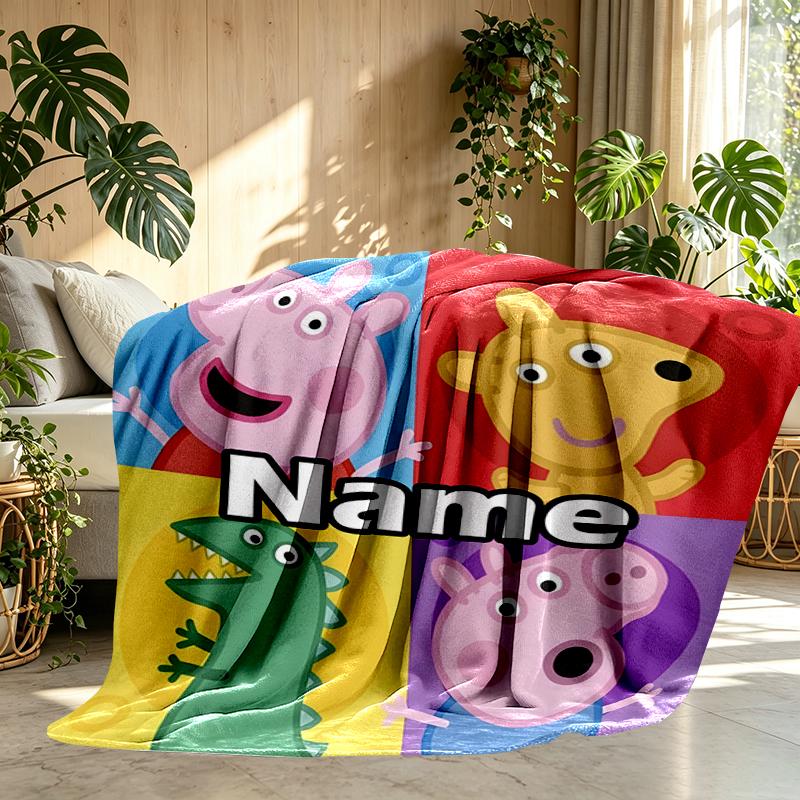 Custom Name Personalized Peppa Pig Print Blankets, Home Decor, Bedroom, Sofa, Camping, Couch, Gifts for Birthday Christmas