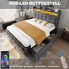 Upholstered Bed 160*200 Cm with LED Lighting USB Socket, Headboard with Shelves and Storage Space with 4 Drawers, Double Bed for Adults, Linen Grey