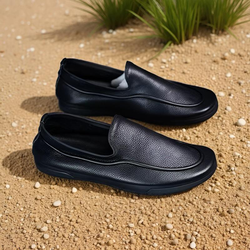 Men's Black Soft Sole Leather Slip-On Loafers: Lightweight, Soft Upper, Casual & Business Shoes