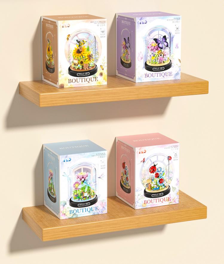 Yu Gao Insect & Hibiscus Rose Building Block Flowers - Compatible with Lego, Assembled Ornament Toys
