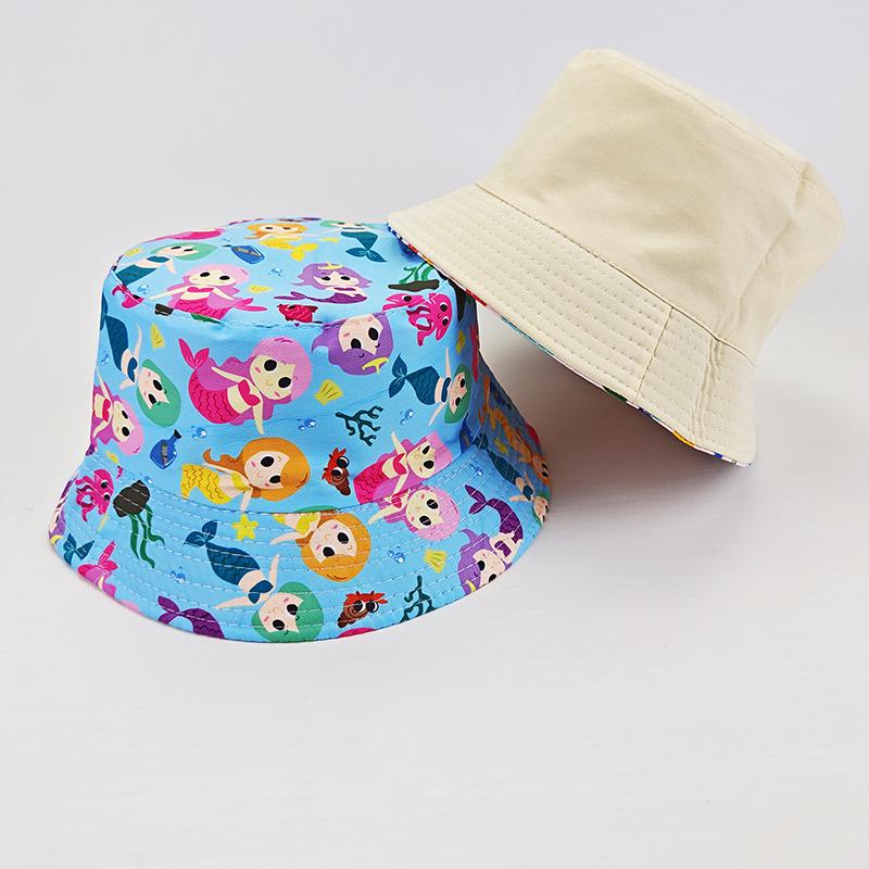 Kids' Cartoon Print Sun Protection Bucket Hat, Double-Sided for Boys & Girls, Trendy Outdoor Headwear
