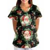 Plus SizePrinted Scrub Working Uniform Tops For Women's Cross V-Neck Print Short Sleeve Fun T-Shirts Workwear Tee With Pockets