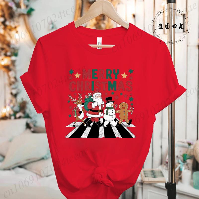 Merry Christmas Women Fashion T Shirt Christmas Print Funny Tops Womens Casual TShirt Holiday Xmas Party Tee Aesthetic Clothes
