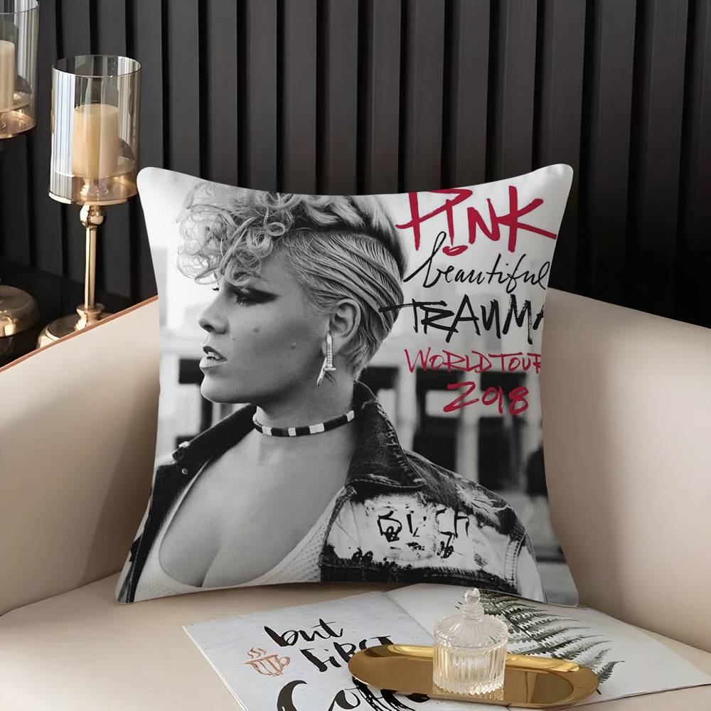 Pink Trustfall P!Nk Singer Pillow Case Home Dorm Chair Back Short Plush Double-Sided Printing Office Nap Time Cushion Cover