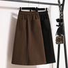 Women's Solid Color Half-Skirt with Pockets and Back Slit - Spring/Autumn Stylish, Elastic Waist, Mid-Length, Mature Style