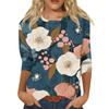 Women's Fashion Casual Round Neck Three-quarter Sleeve Retro Floral Print T-shirt Top