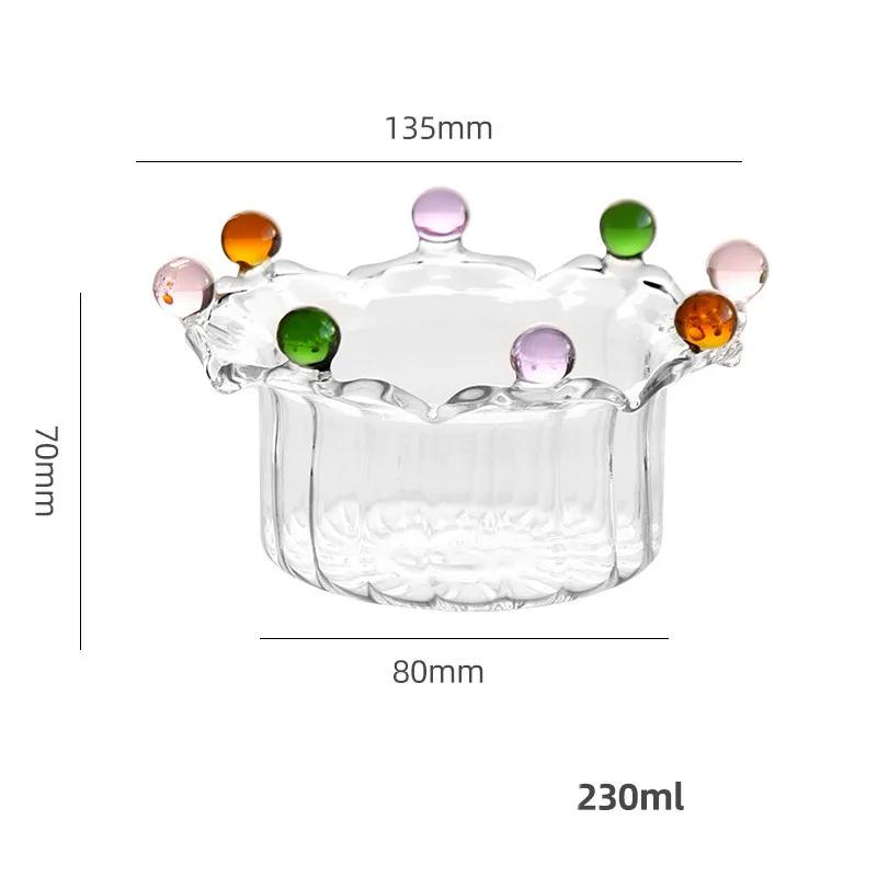 Glass Bowls Creative Crown BowlsHigh Borosilicate Glass Bowls Coloured Bead DotsFruit DessertIce Cream Cereal Yoghurt Bowls