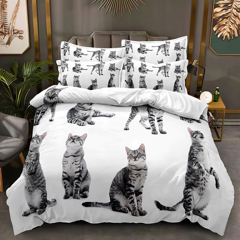 Ensemble de literie en forme d'animal 3D, housse de couette en duvet de chat ou de chien mignon DE135 * 200, housse de couette de luxe pleine taille, housse de literie blanche pour jeunes