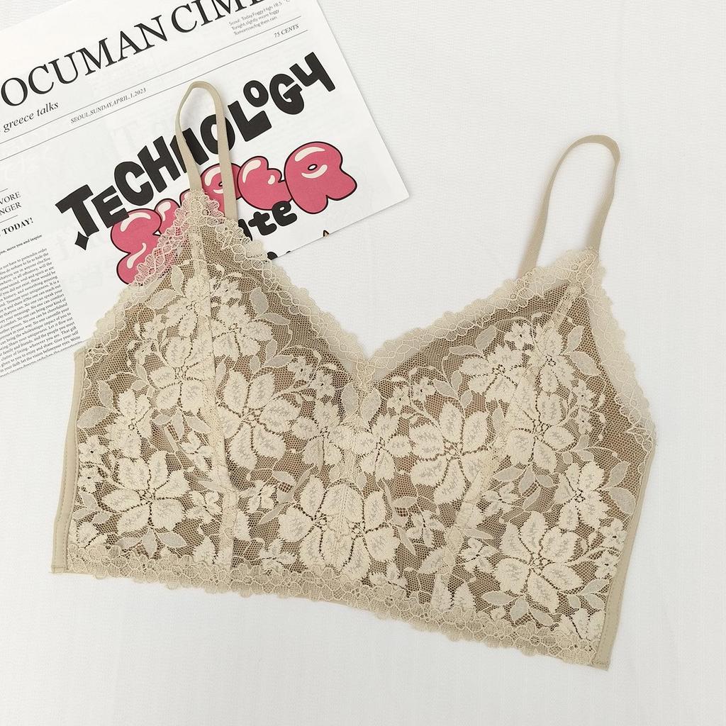 Women's French Triangle Lace Camisole Bra with V-Neck and Beautiful Back Design