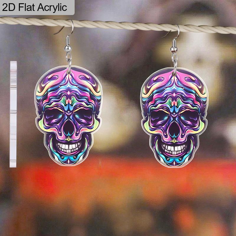 2D Flat Halloween Mexico Day of The Dead Earrings for Women Acrylic Dangle Drop Sugar Skull Earrings Funny Cosplay Festival Jewelry