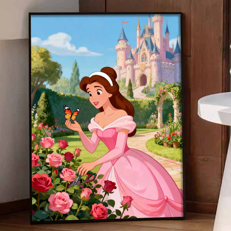 Disney diamond art painting kit diamond Princess Belle butterfly roses garden, wall art crafts, home room decoration