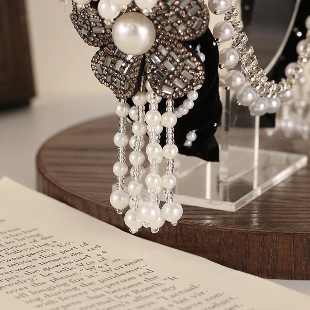 New Detachable Pearl Tassel Headband Ethnic Style Pearl Headband Bridal Headdress Wide-format Flower Headband