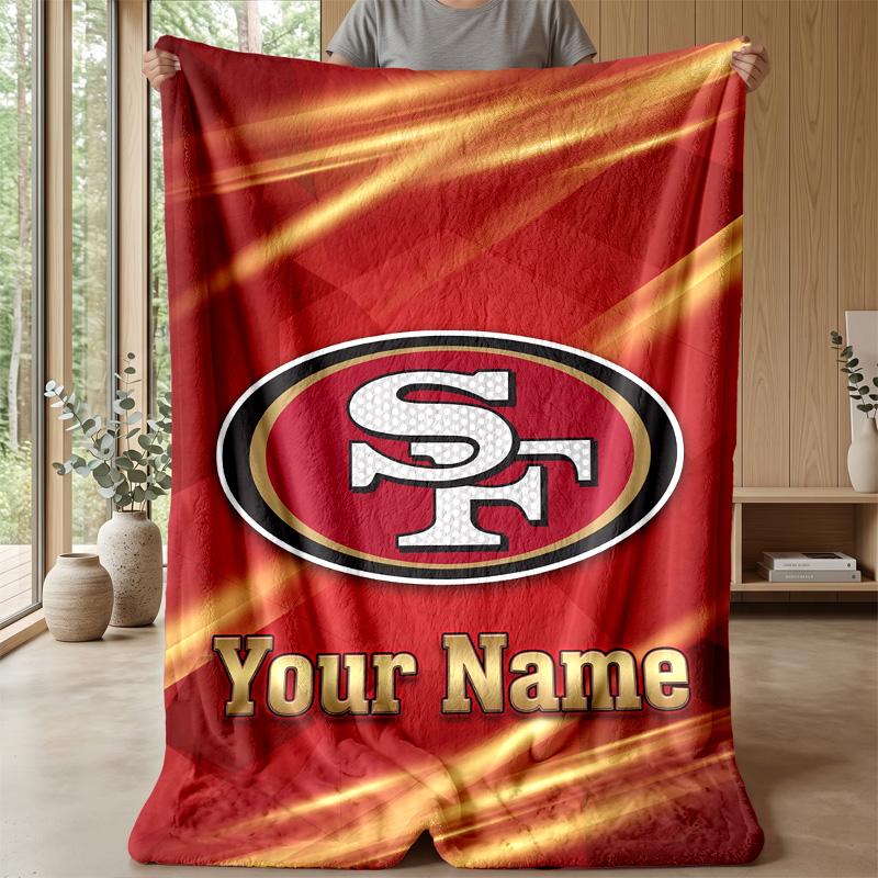 San Francisco 49ers Custom Flannel Throw Blanket Print Your Name Text Soft Warm Blanket Holiday Present