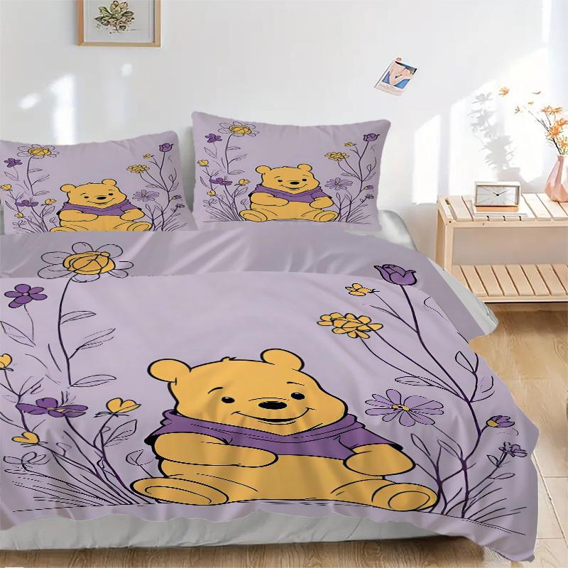 3pcs Winnie the Pooh Floral Bedding Set, Including 1 Quilt Cover and 2 Pillow Shams, Without Filling, Soft and Comfortable Home Bedroom S099