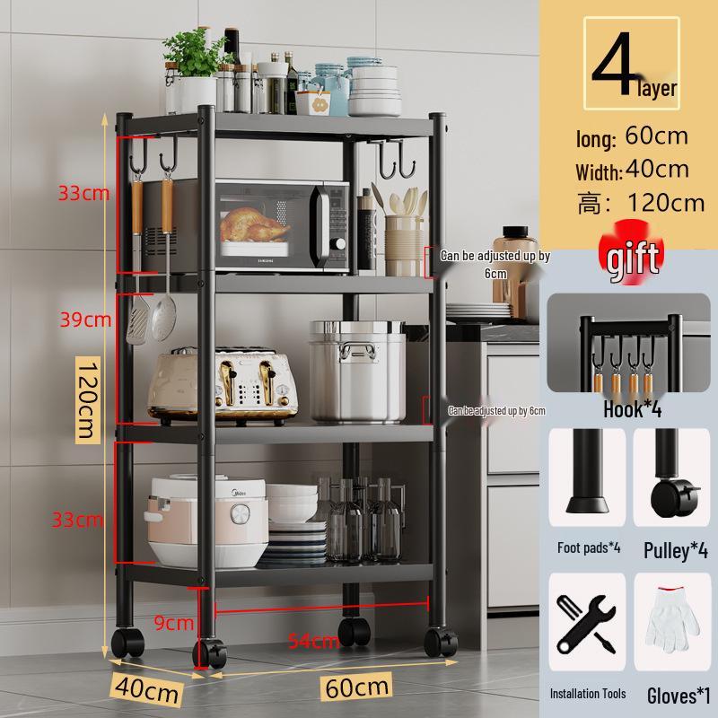 Multi-layer Floor-standing Kitchen Storage Rack for Pots and Microwave Oven