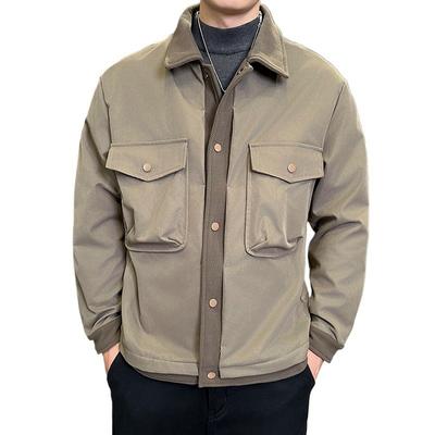 Black Lapel Jacket Tooling Men's Spring and Autumn Solid Color Coat Top Versatile Loose Simple Casual