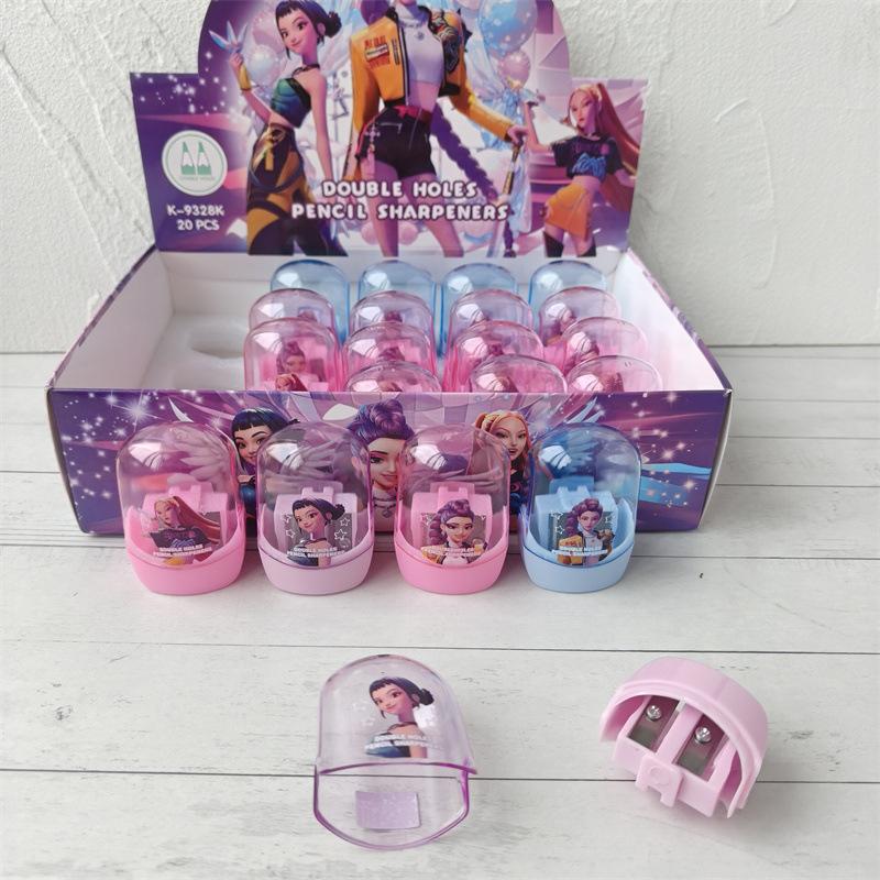 2/4 Peças Kpop Caçadores de Demônios Apontadores de Lápis Estudantes Furo Duplo Apontador de Lápis Manual Papelaria Material Escolar Presente