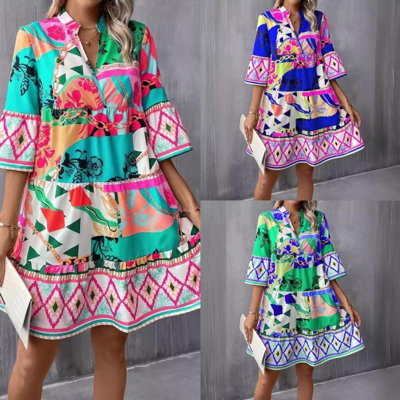 Women's Fashion Summer Spring Short Sleeve V-Neck Casual Dresses