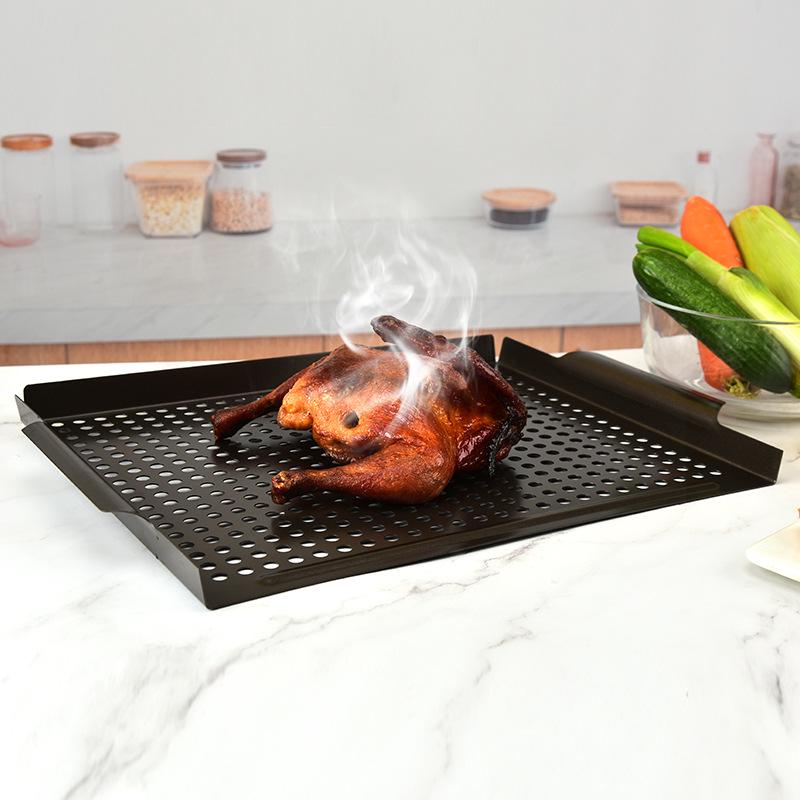 Non-stick Square Grill Pan - Multi-use Outdoor BBQ & Frying Utensil with Perforated Design