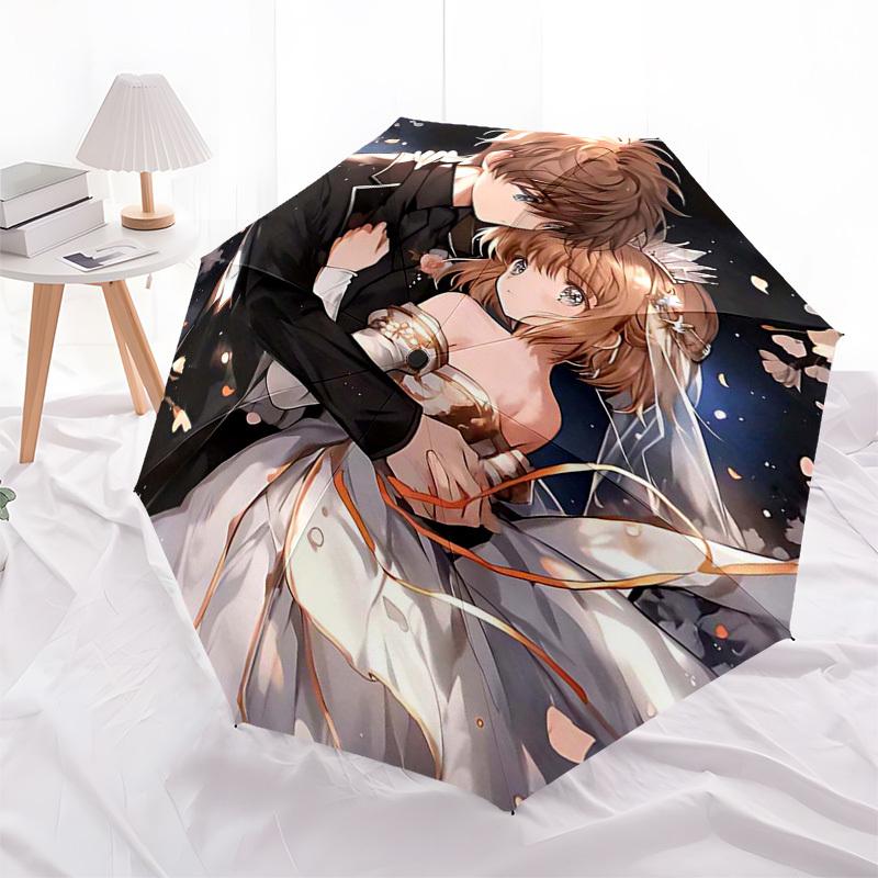 

1pc Cardcaptor Sakura & Syaoran Li Outdoor Umbrella - Automatic Opening/Closing, Portable 3-Fold Design, 8-Bone Iron Frame, Perfect Gift for Fans, Tra