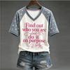 Women's Casual V-Neck Letter Print Short Sleeve Top