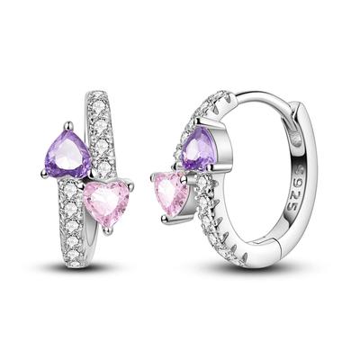 Woman Hoop Earrings Silver Colors Romantic Pink-Purple Intertwined Double Hearts For Women Earrings Jewelry Gifts