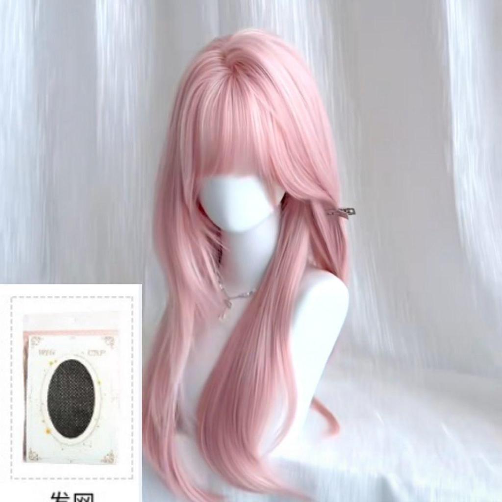 Parrucca Cosplay Lolita Lunga Dritta Rosa Connie con Frangia per Donna