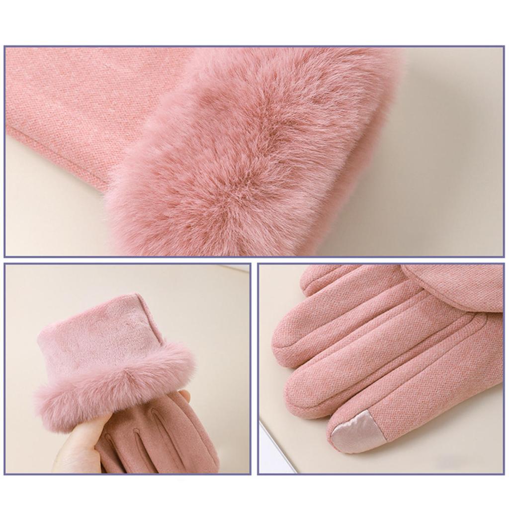 Wrist Big Hairy Solid Fashion Elegant Women's Winter Keep Warm Touch Screen Gloves Not Bloated Outdoor Cycling Windproof