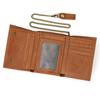 Vintage Genuine Leather Men Wallet Crazy Horse Leather Male Cowhide Trifold Card Holder Wallet with Metal Chain