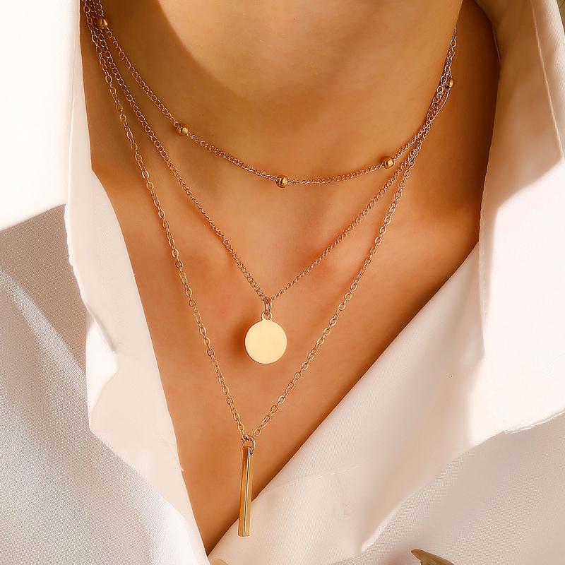 Boho Gold Color Multi-Layer Round Piece Long Necklace for Women Vintage Geometric Metal Round Bead Tassel Necklace Jewelry Gifts