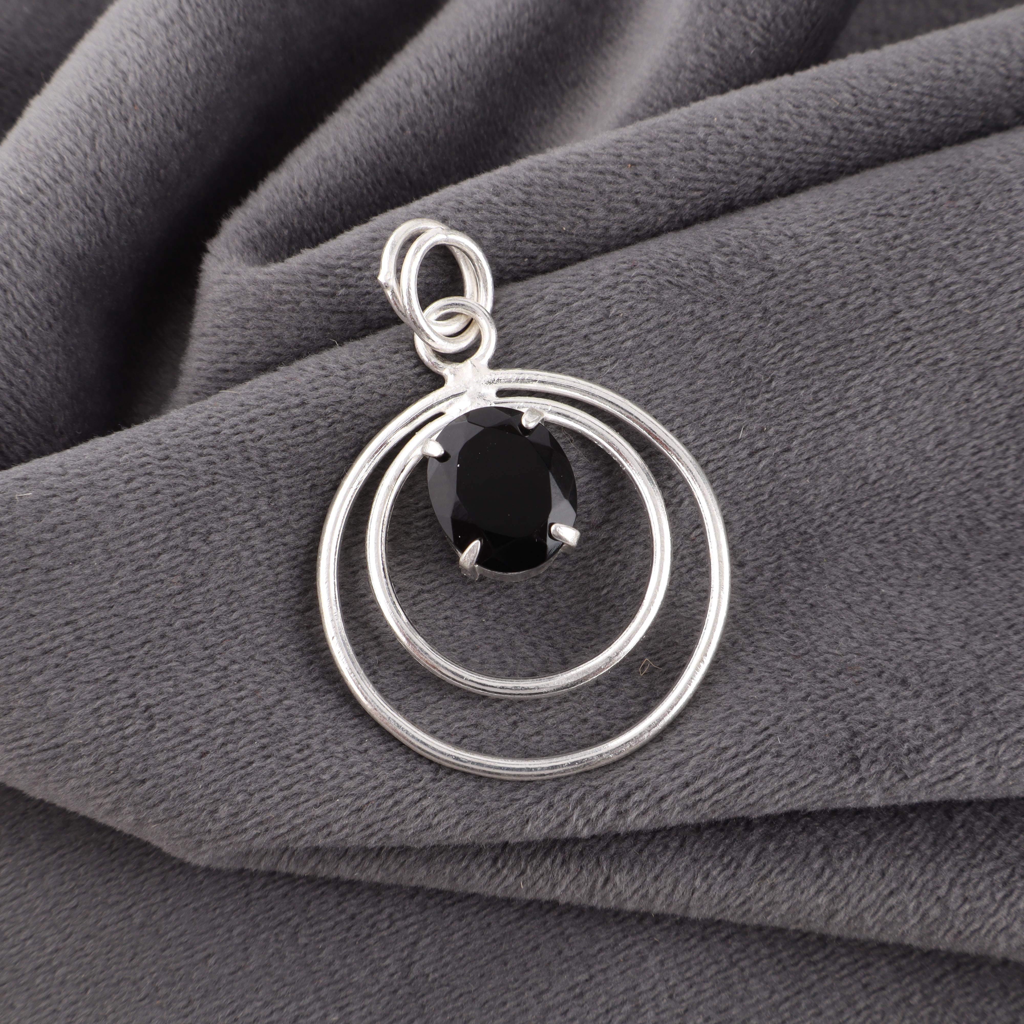 

Кулон из черного оникса из серебра 925 пробы, кулон с драгоценным камнем ручной работы на День памяти 1.65 Inches чёрный