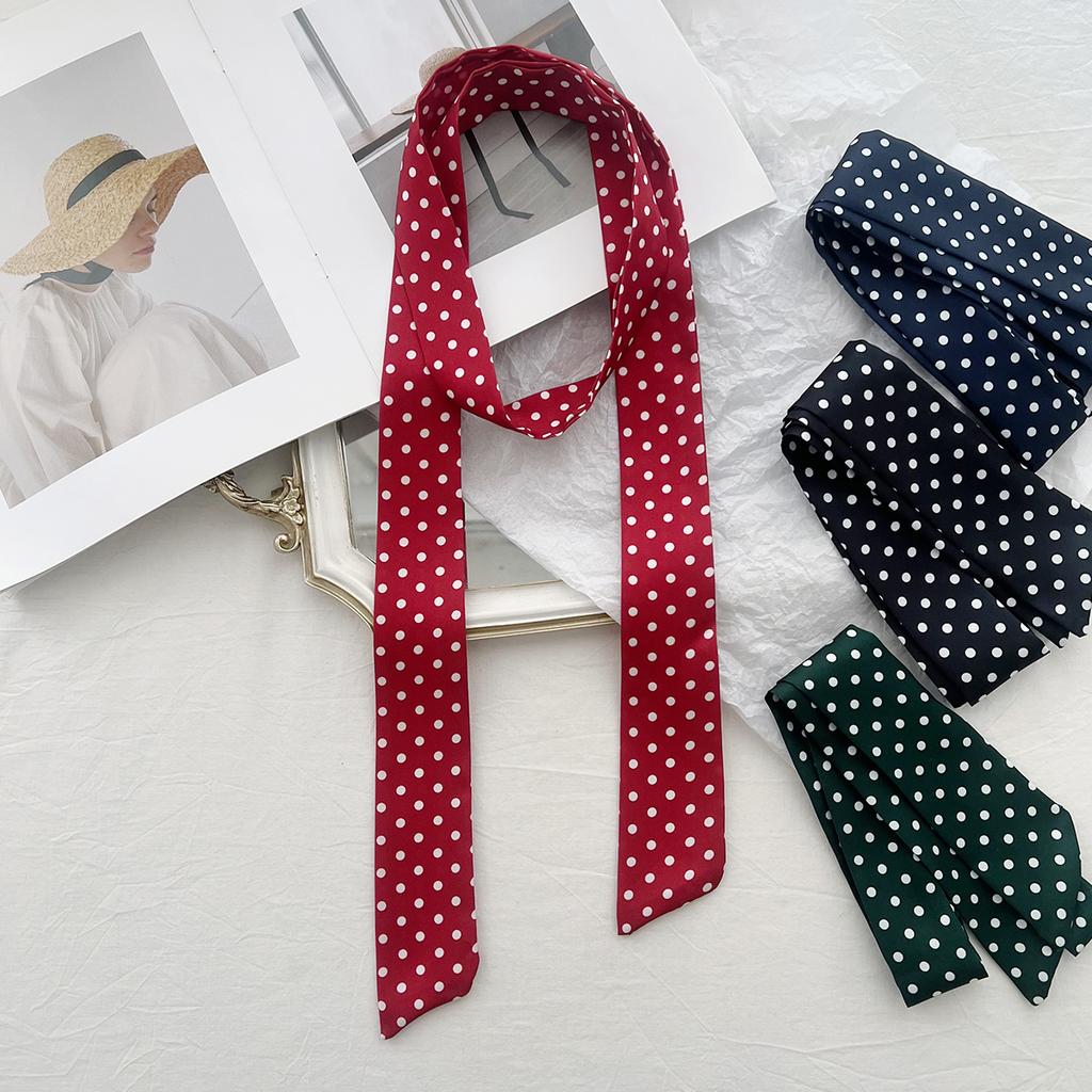American Retro Spice Girl Polka Dot Silk Scarf Women'S Spring And Autumn Thin Versatile Niche Design Millennium Style Long Scarf Scarf