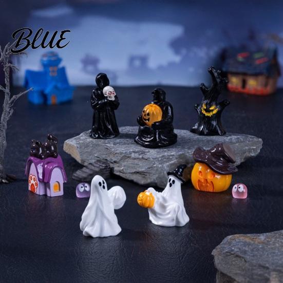 Durable Halloween Figurine 3Pcs Mini Resin Figurines Miniature Pumpkin Ghost Grim Reaper Castle
