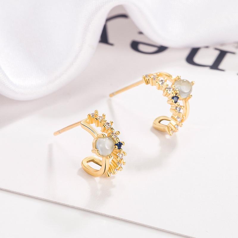 French Retro Opal Texture Zircon Stud Earrings Women, Commuter Earrings Earrings