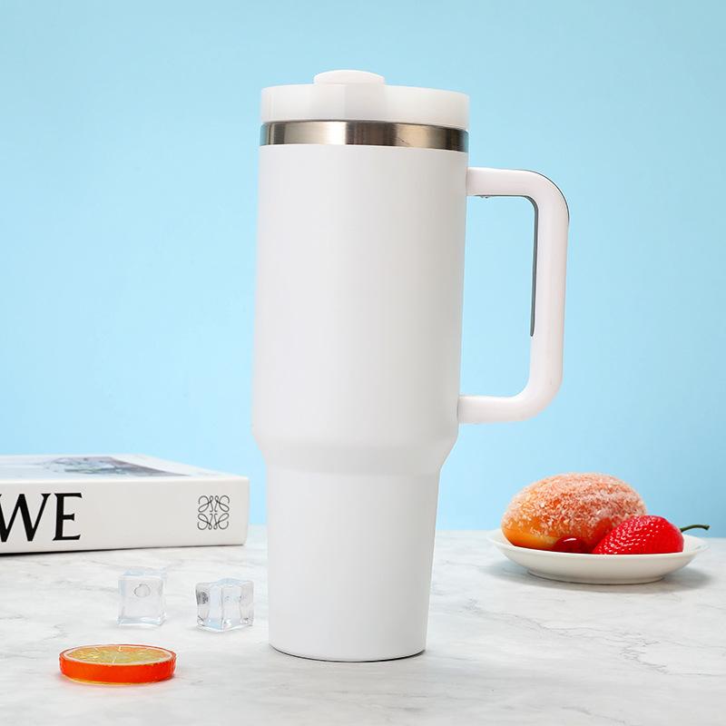 40oz Stainless Steel Car Cup Large Capacity Water Cup with Handle and Straw Double-walled Insulated Travel Mug Holiday Gifts