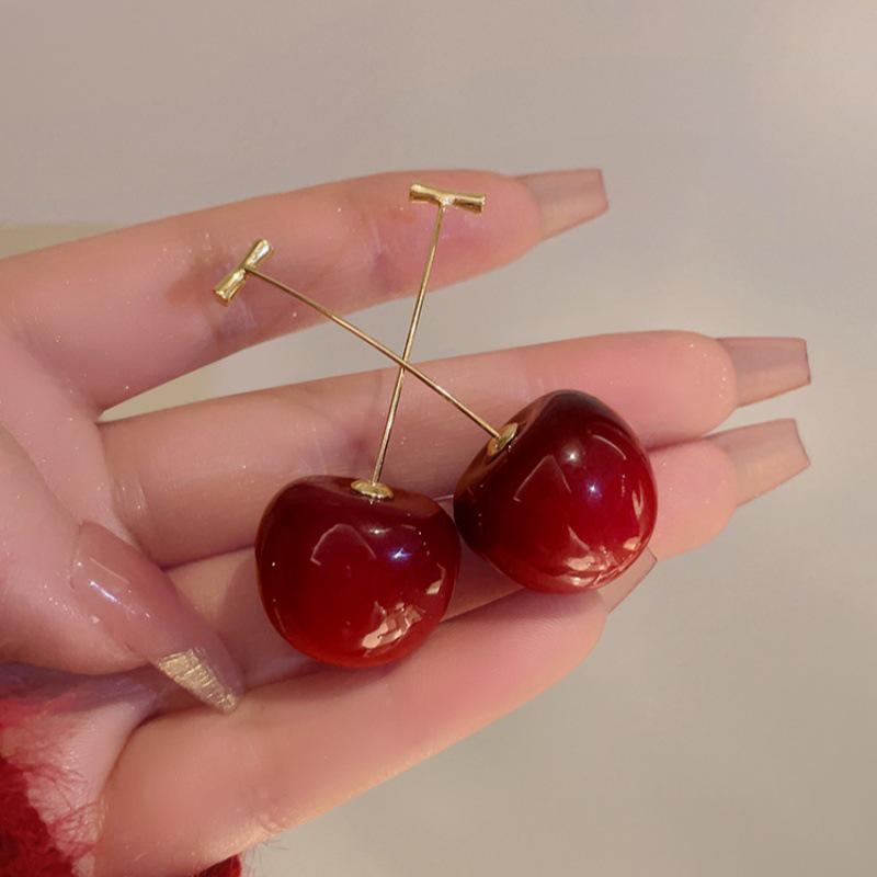 High-End Red Cherry Earrings for Women – Cute Long Ear Ornaments, Perfect for Summer
