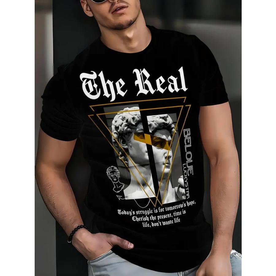 Realistic Print Men's Summer Sporty Comfortable T-Shirt with Mesh Fabric - Street Style, Round Neck, Short Sleeve, Suitable for Running and Daily Wear