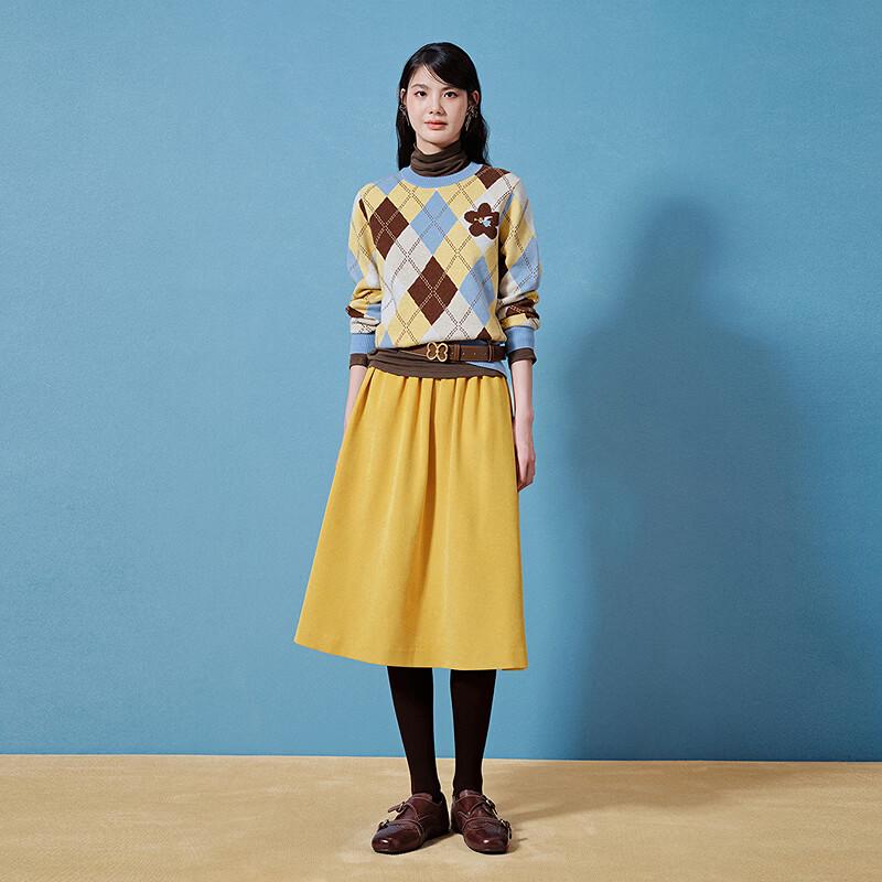 LEDIN Colorblock Argyle Round-Neck Knitted Sweater
