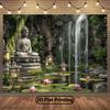 Natural scenery mountains rocks waterfall green plants banner background suitable forgarden decorationactivitiesor taking photos