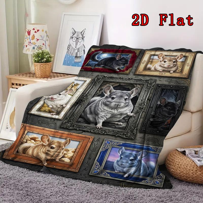 Chinchilla Portraits Rug 2D Flat Pattern Flannel Blanket, High quality All Seasons, Home Decor, Warmth and Comfort, Perfect for Christmas Gifts.