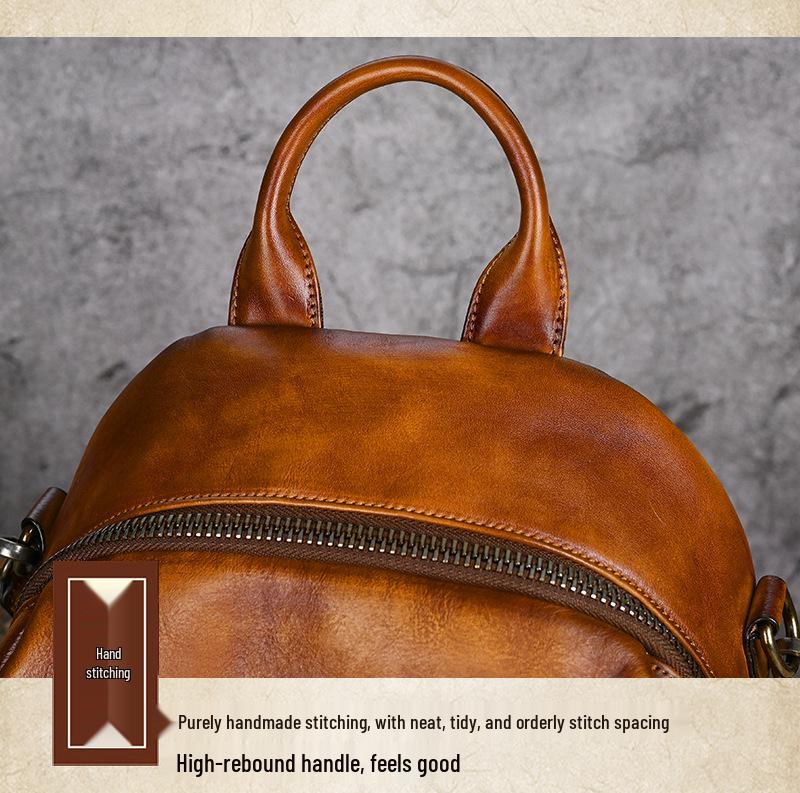 Top Grain Cowhide Retro Large Capacity Women's Backpack, Vegetable Tanned Leather Shoulder Bag, Handmade and Practical.