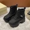 Retro Chunky Sneakers for Women's Fashion Lace Up Ankle Boots Platform Increase Height Casual Mixed Colors High-top Shoes